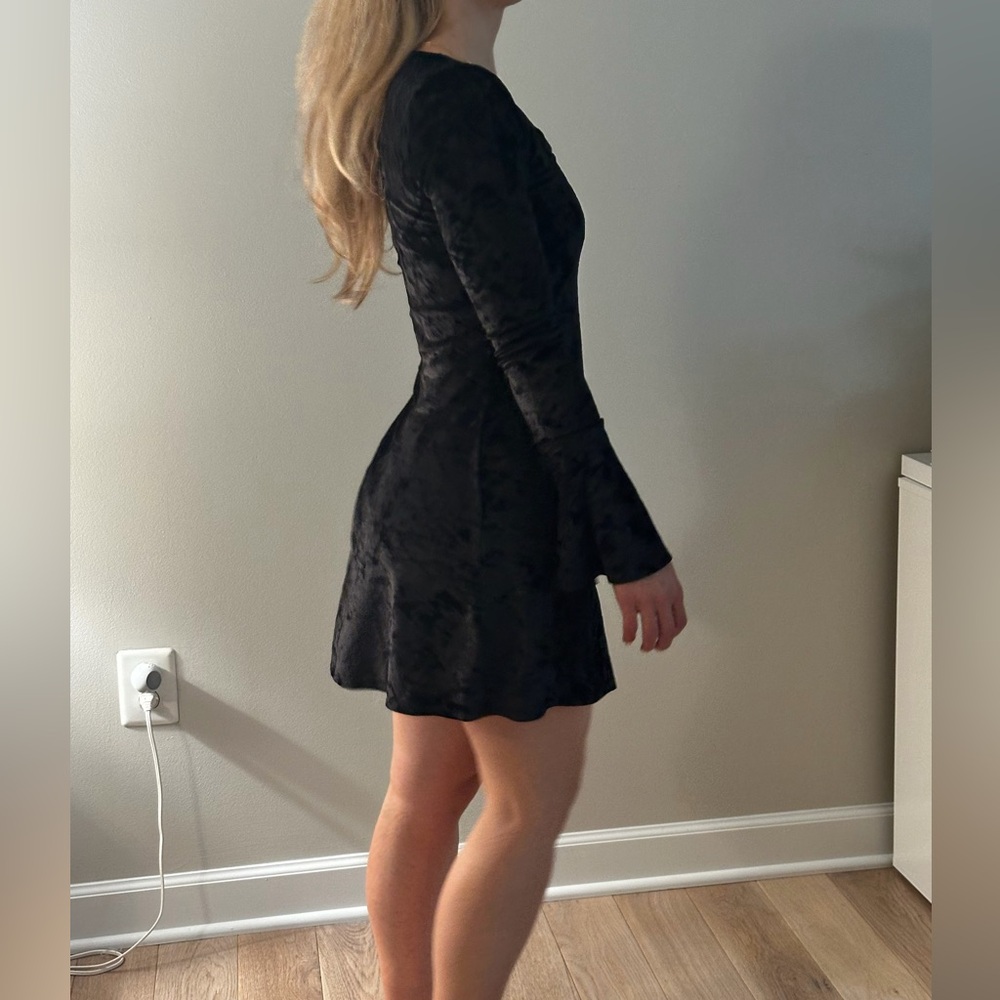 Hollister Black Velvet Long-Sleeve Mini Dress